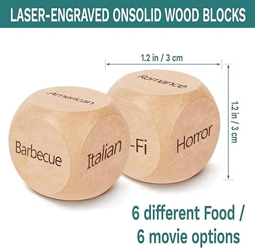 Miniatura 4 de 2 dados nocturnos de cita para parejas, dados de madera para decisión, dados de cine, regalos de noche para él, aniversario, San Valentín, para