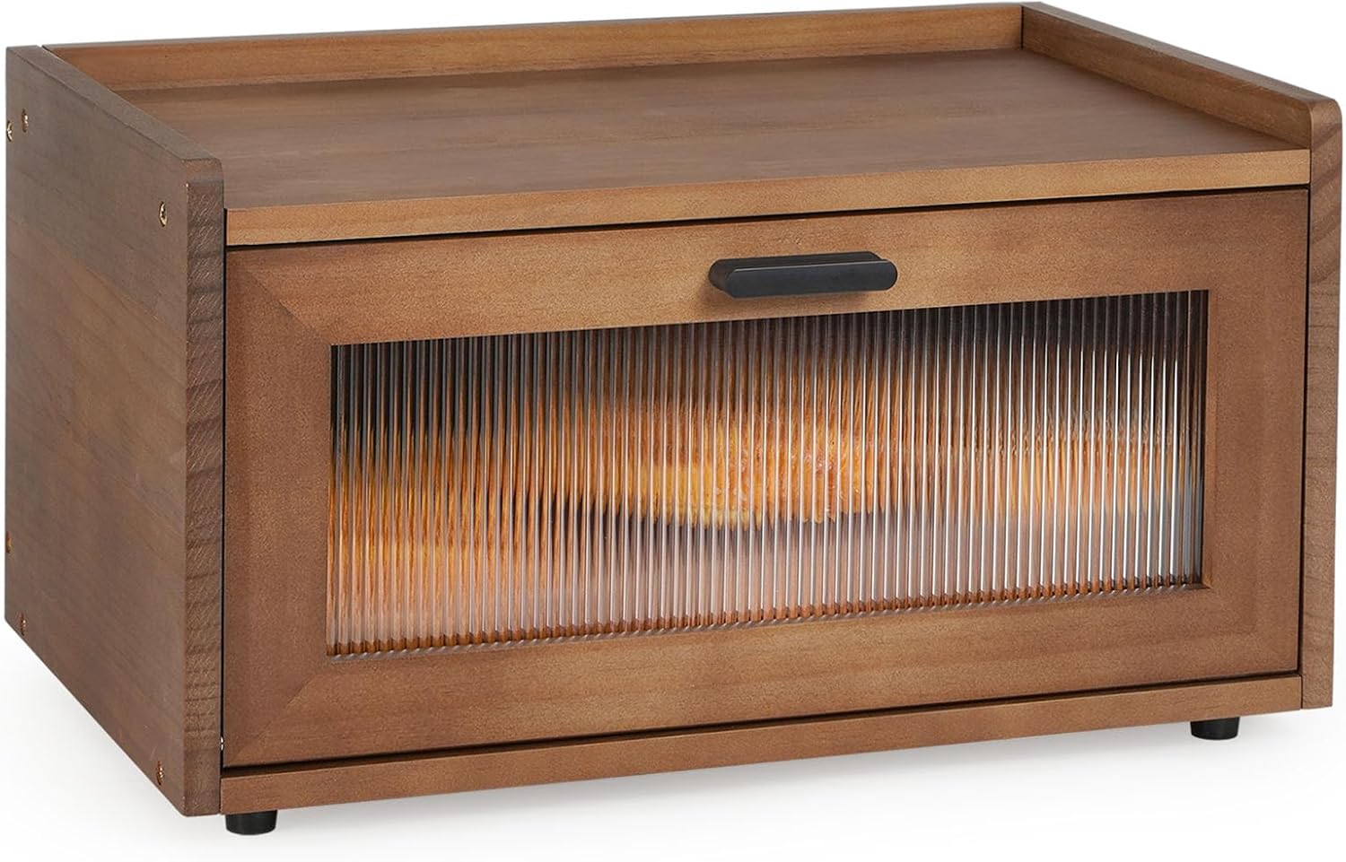 Sunhoo Bread Box for Kitchen Countertop Stackable Pine Wood Bread Bin Large Breadbox with Magnetic Acrylic Door Vintage Food Storage Container for Sourdough Pastries Snacks Easy to Put up (Brown)