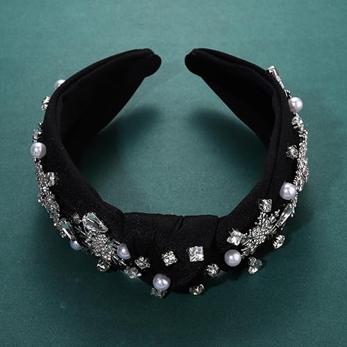 Miniatura 5 de boderier Diademas de Navidad para mujer, diadema plateada con diamantes de imitación de copo de nieve, diadema de cristal ancha anudada, accesorios