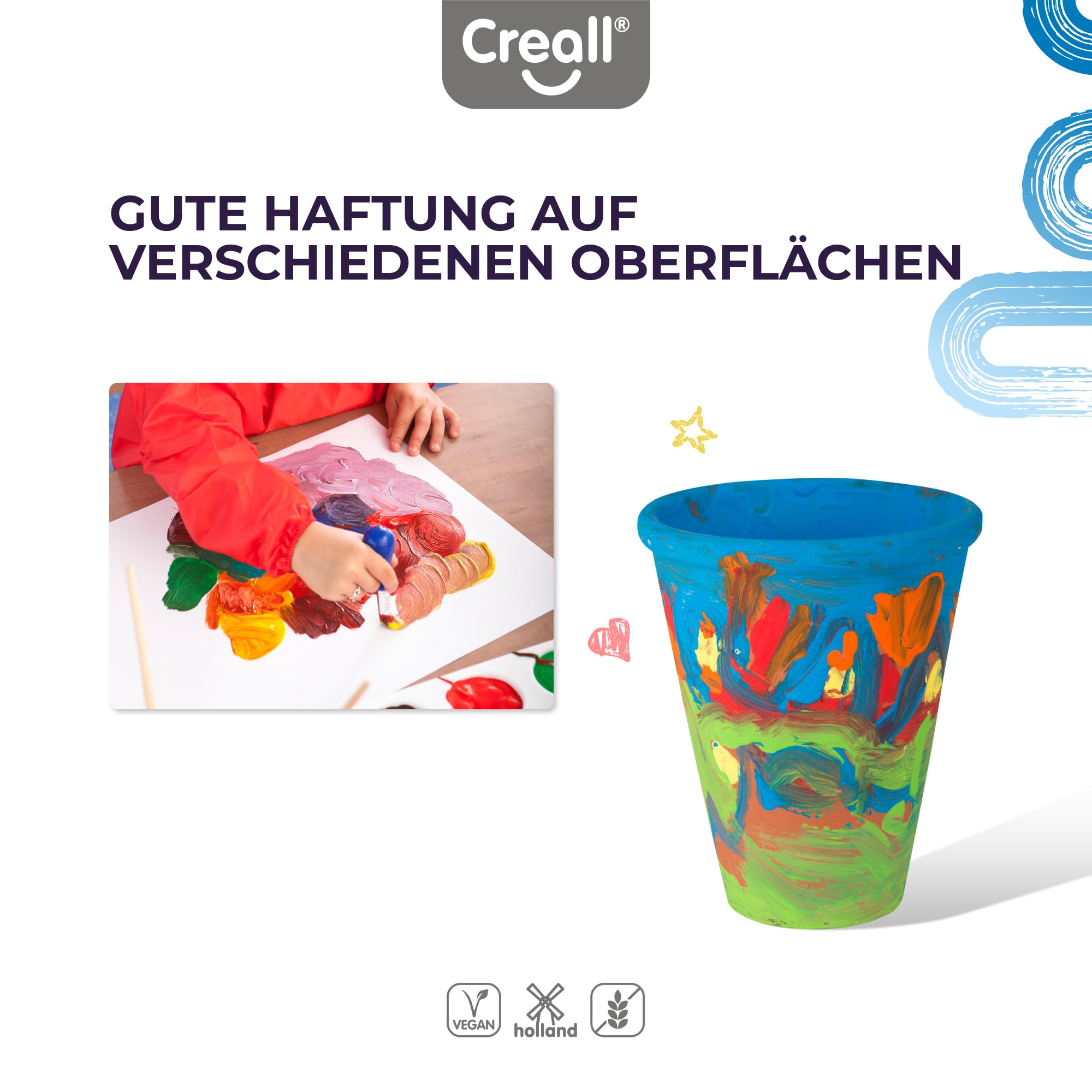 Creall Basic Color Set di Pittura a Tempera, 6 x 1000 ml | Pittura Lavabile a Base d'Acqua | Colori Miscelabili e Finitura Opaca | Per Applicazioni Creative
