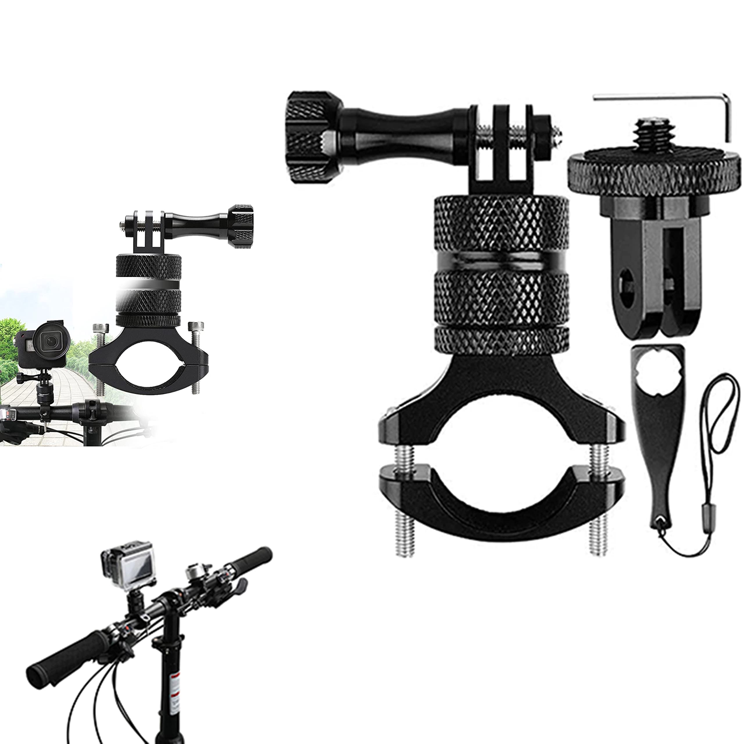 Generic Compatible with Insta360 One RS Gopro Hero 10 9 8 7 6 5 4 Session 1/4 Screw Action Camera 360 Degrees Rotary Aluminum Bike Handlebar Mount