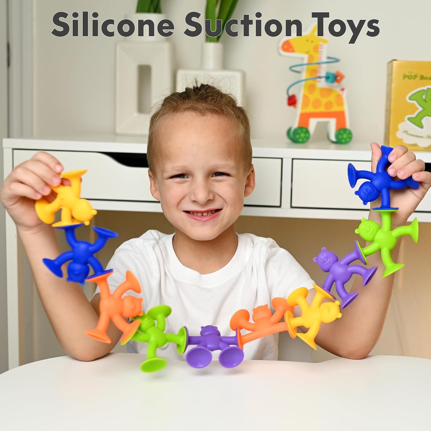 Suction Cup Toys（Pack of 12）, No Hole Baby Bath Toys Suction Toy - Connect, Build, Create - Toddler Bath Toys for Kids Ages 1-3, Silicone Sensory Fidget Toys for Baby Tray Window Travel