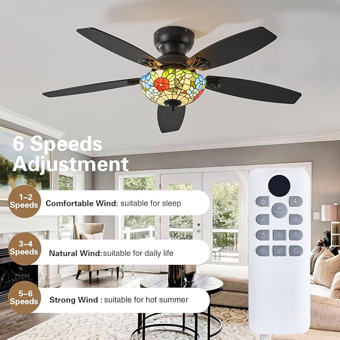 Ventilador de Techo 48" Con Luz, 6 Velocidades y Reversible, miniatura 5