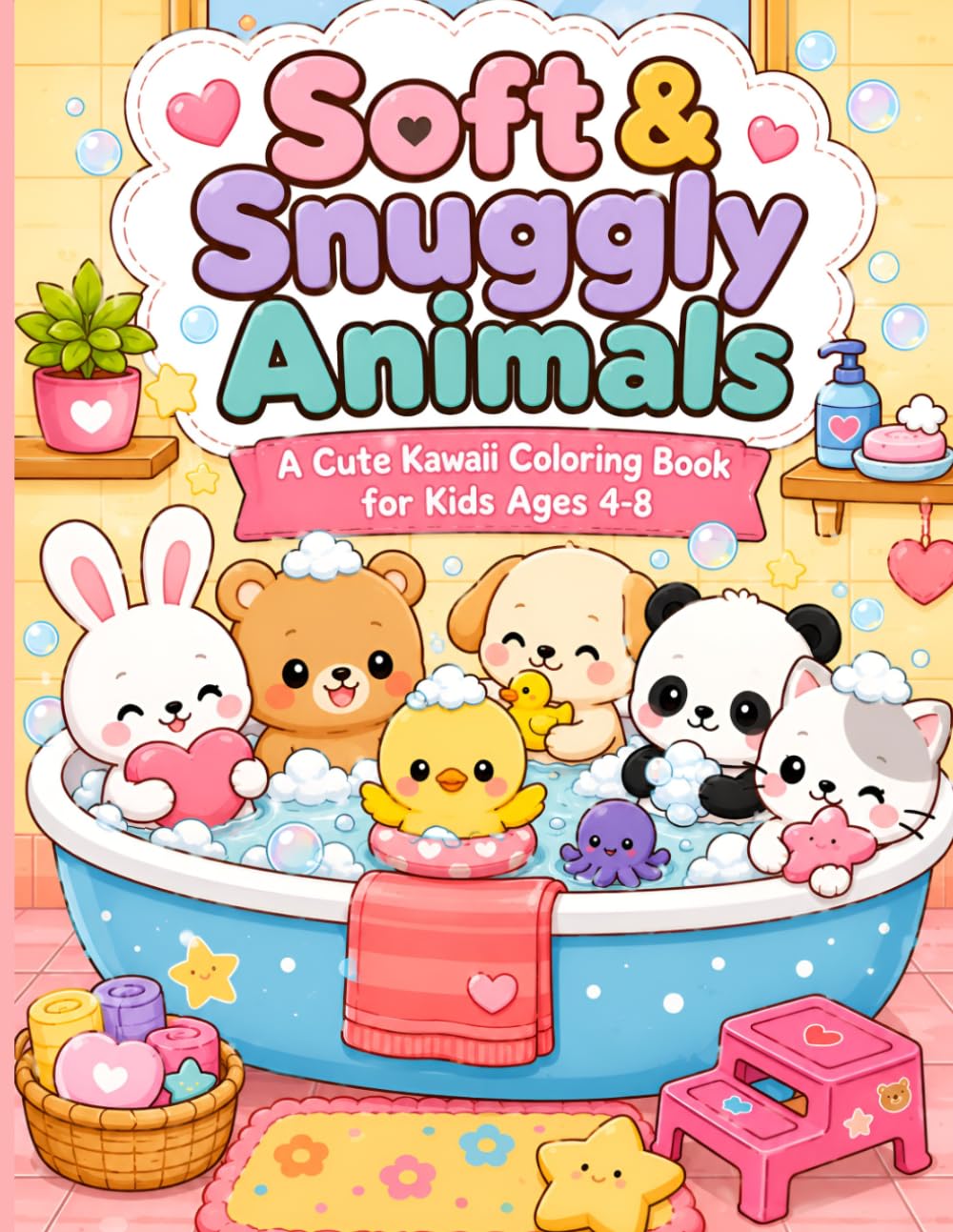 Soft & Snuggly Animals: A Cute Kawaii Coloring Book for Kids Ages 4-8