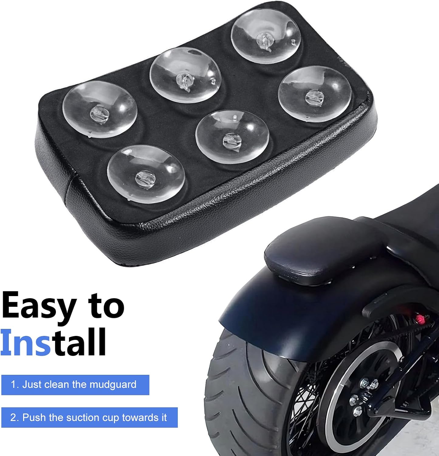 Motorcycle Seat, Comfortable Shock Absorption Rectangular Passenger Pad, Suction Cup Quick Disassembly Rear Seat Cushion, Compatible with Motorcycle Harley Modified 883 1200 X48 72 (Black)