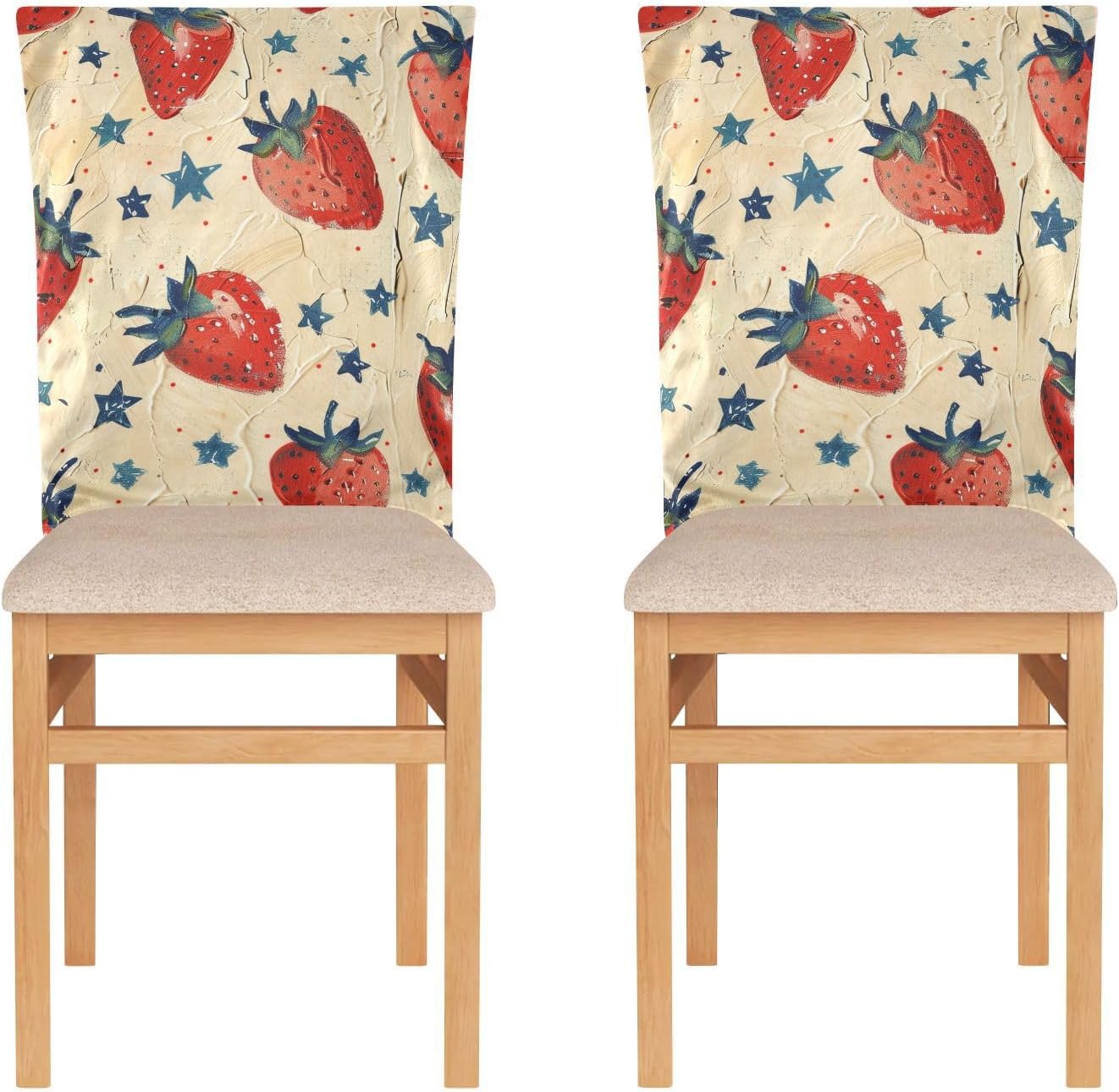 ALAZA Strawberry and Stars Chair Back Cover Set of 6, Washable Reusable Removable Chair Slipcovers Decorative Chair Cover for Home Kitchen Wedding Party