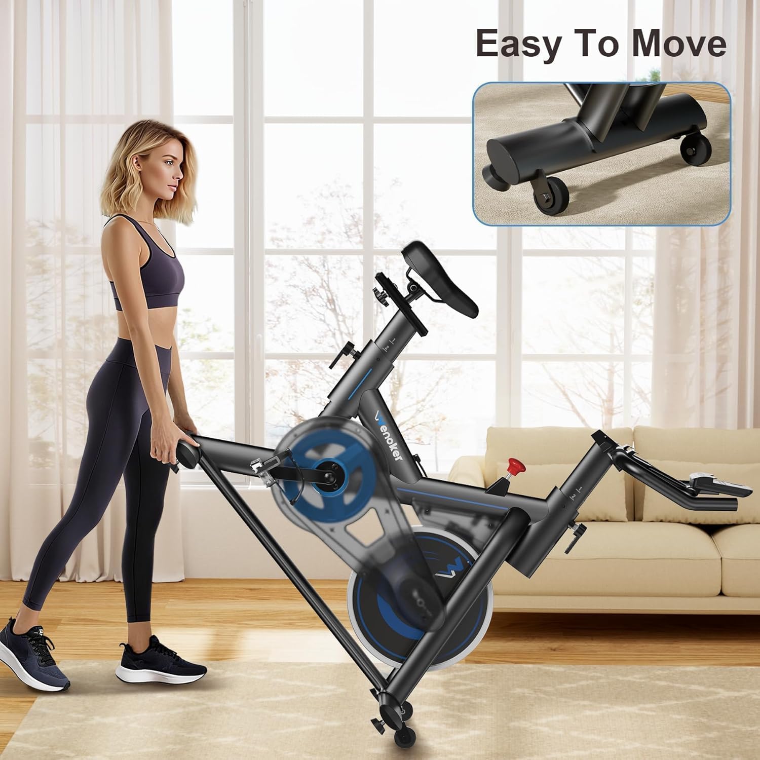 Wenoker Magnetic Exercise Bike for Home Adjustable Silent Spin Bike