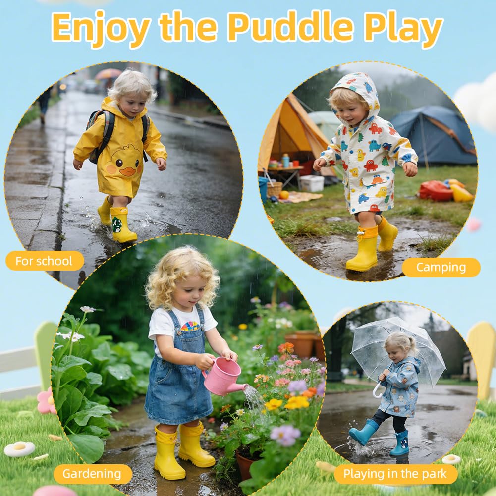 Aomig Botas de Agua Niños, Botas de Lluvia de Dinosaurio, Impermeable y Antideslizante con Cordón Ajustable en el Cuello, Bota de Agua Ligera — view 7