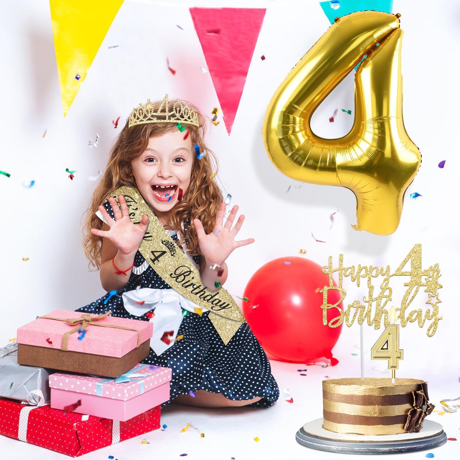 YeohJoy Gold 4th Birthday Decorations for Girl image 2