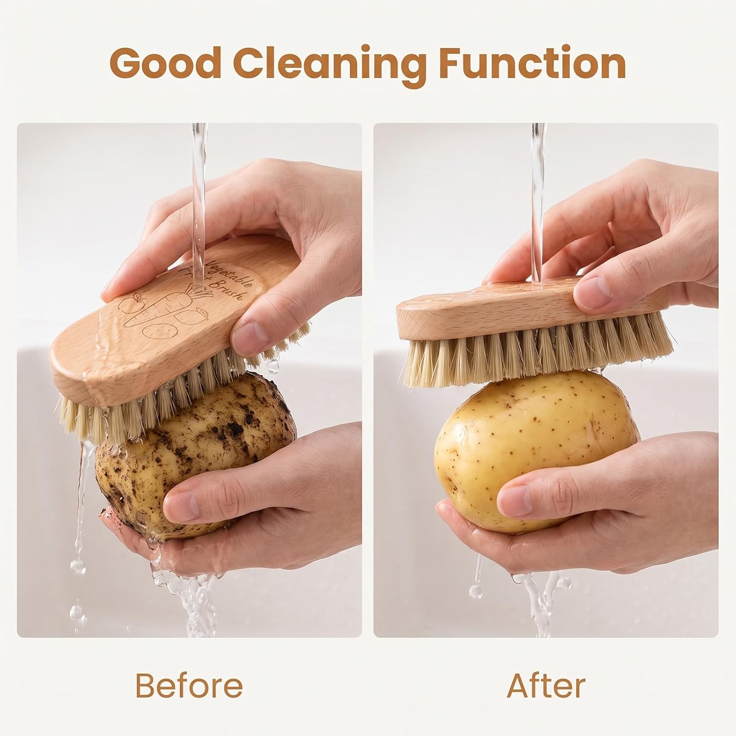 2 PCS Wooden Vegetable Brush, Potato Cleaning Scrubber Brush