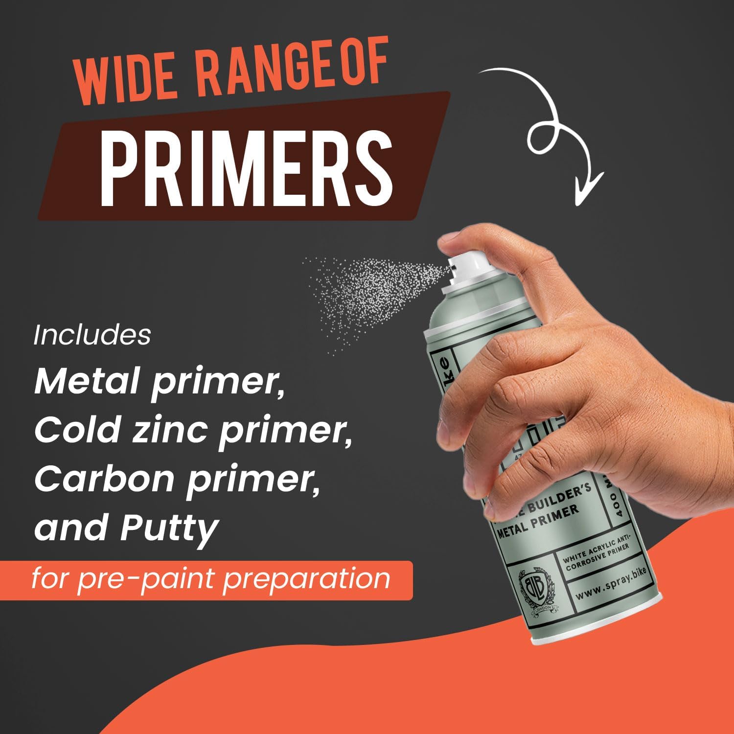 Spray.Bike Frame Builder's Metal Primer | Acrylic Primer Spray Paint for Bicycles | Anti Rust Spray for Metal | Rust & Corrosion Protection | Super Grip, Fast Drying | 400ml, Light Gray