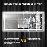 Vista 7 de LOAAO Espejo de baño LED de 72 x 32 pulgadas con luces, antiniebla, regulable, retroiluminado + iluminado frontal, espejo de tocador de baño