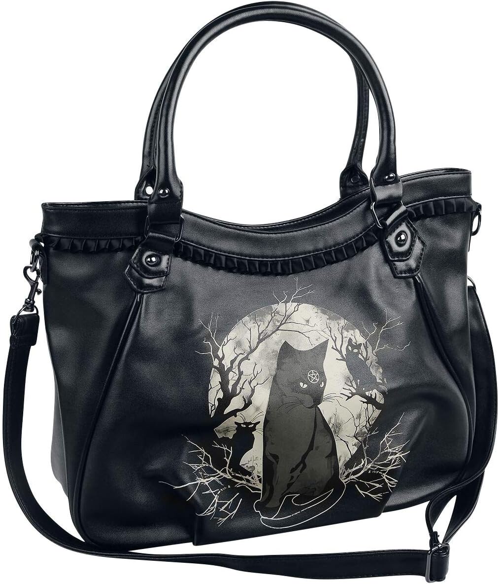 Lost Queen Hecate in Full Moon Crossbody Handbag Gothic Black Cat