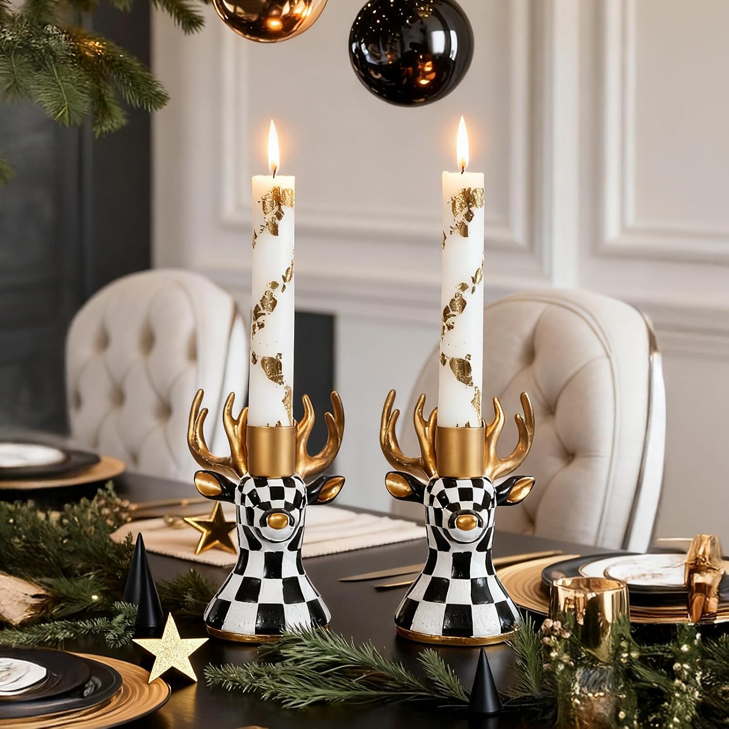 WDS WONDROUS Christmas Candle Holders Reindeer Deer Taper Candle Holders