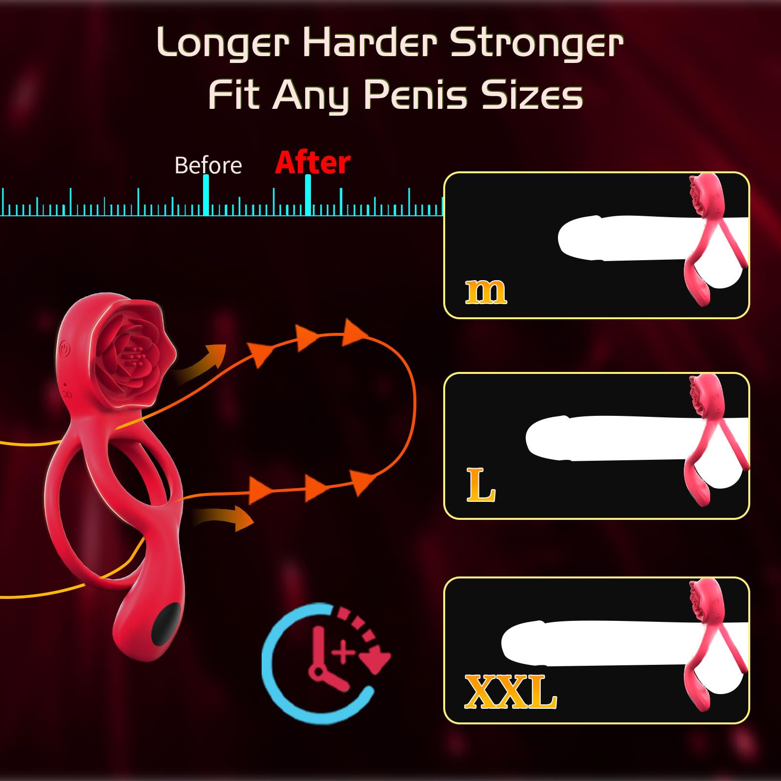 3 IN 1 Anillos Vibrador Pene con Cock Ring para Pareja, Juguetes Eróticos para Estimulador el Clítoris Mujer y Testicular Hombre, Silicone Masajeador con 9 Modos, Suave y Elástica, Duradero (YJT-029)