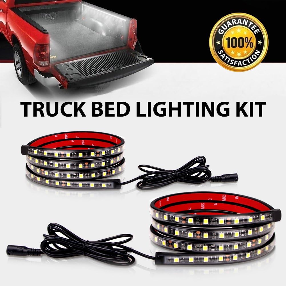 Truck Bed Rail Lights,Derlson Truck Bed Lighting Kit LED Strip Lights with On/Off Switch and Fuse for Trucks, Trailers, Pickups, RVs, Vans and Cargos [ 2x60inch, IP67 Waterproof,Circuit Protection]
