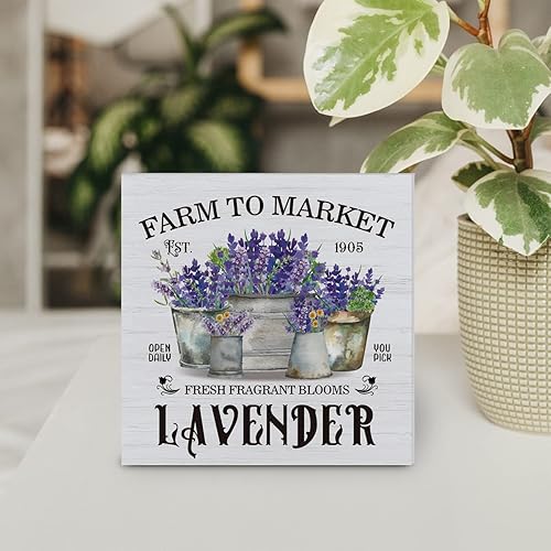 Miniatura 4 de Cartel de madera rústica de lavanda para decoración de escritorio, letrero de madera con temática de lavanda, letrero de bloque para el hogar,