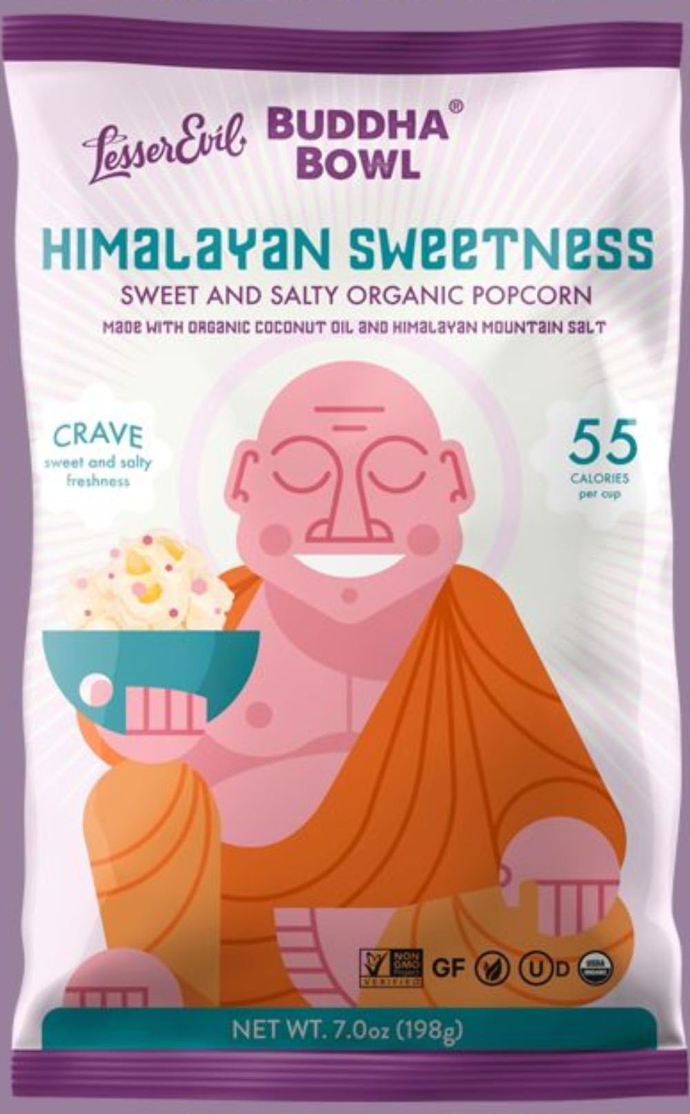 Lesser Evil, Buddha Bowl, Organic Popcorn, Himalayan, 7-Ounce Bag (Pack of 3) (Choose Flavor Below) (Himalayan Sweetness)