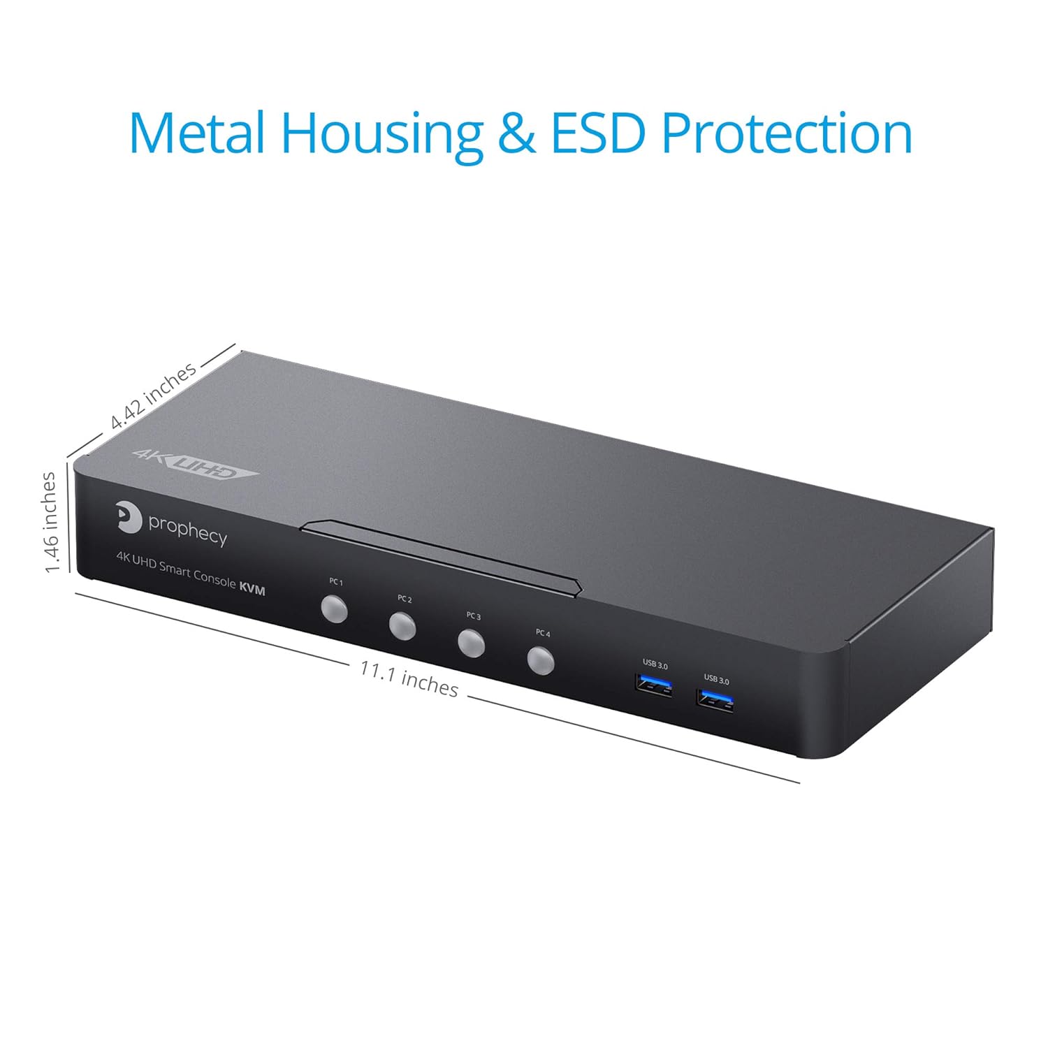 gofanco Prophecy 4-Port DisplayPort 1.2 USB KVM Switch – 4K @60Hz 4:4:4, 21.6Gbps, HDCP 1.3, USB Keyboard/Mouse, USB 3.0 Hub, MIC in, Stereo Out, Hotkeys, TAA Compliant (PRO-KVMDP-4Pv2)