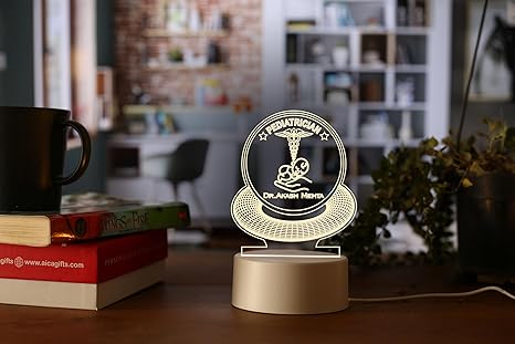 AICA Personalized Name Pediatrician Doctor (Child Specialist Doctor) - LED Table Lamp | Birthday Thank You Graduation Gifts for Pediatrician Doctor Dr Male Female Men Women (White Base)