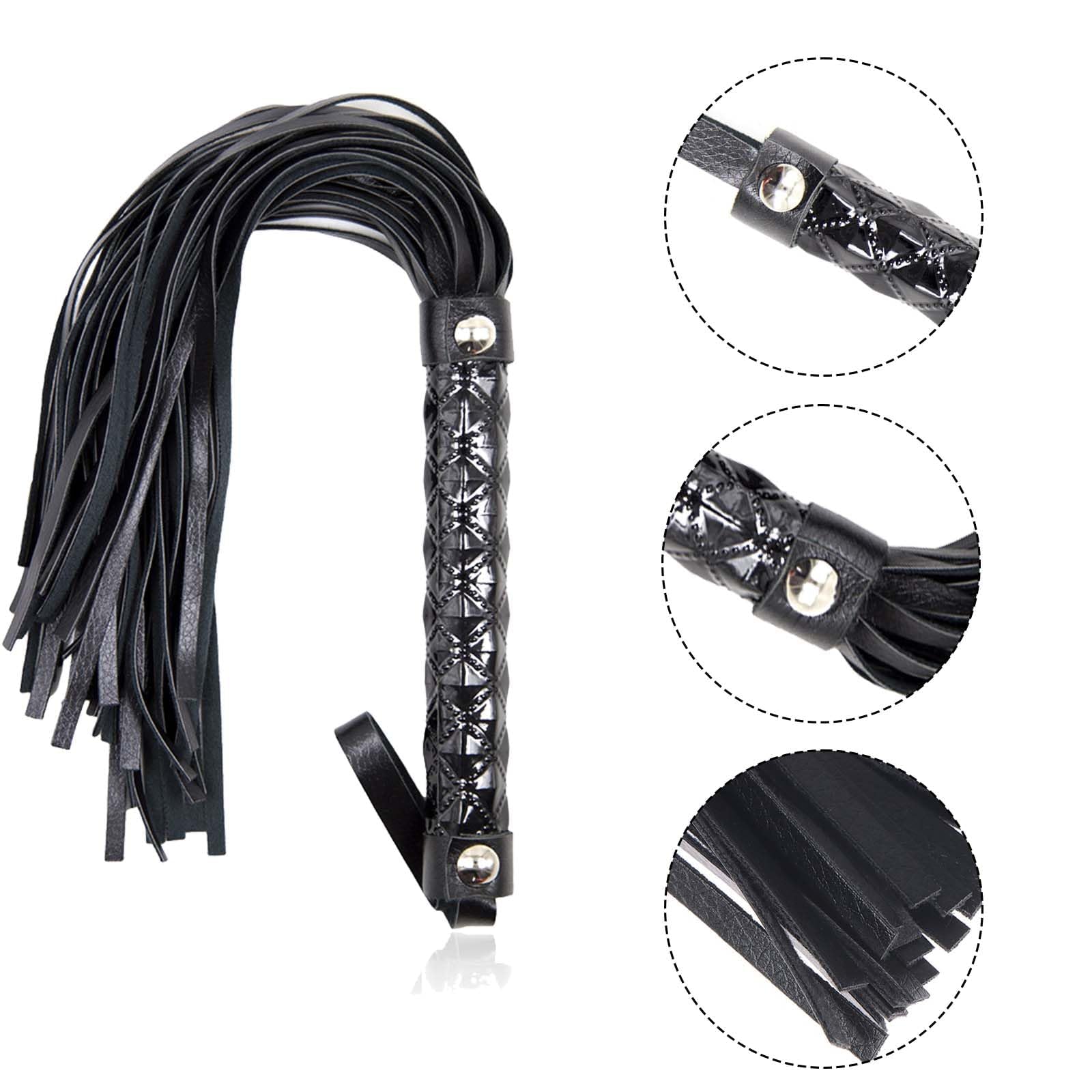 Fusta Caballo,Latigo Cuerode Cuero Artificial Suave con Flecos, látigo de Caballo,Training Riding Crop para Disfraces para Diario Deportes Ecuestres Al Aire Libre Cosplay (Negro)