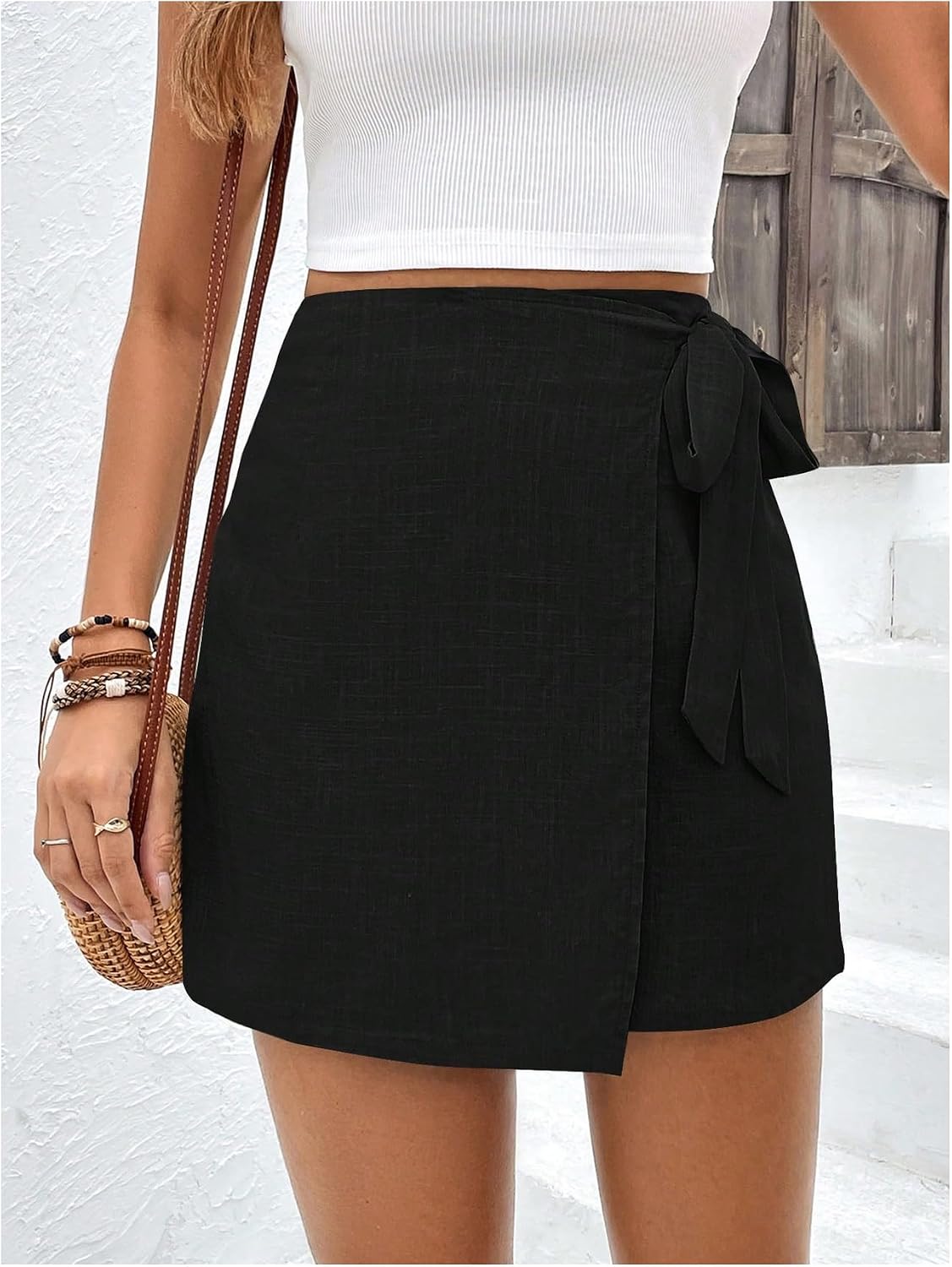 Women's Wrap Tie Side Work Skirt Summer Elegant High Waisted A Line Mini Going Out Skirts