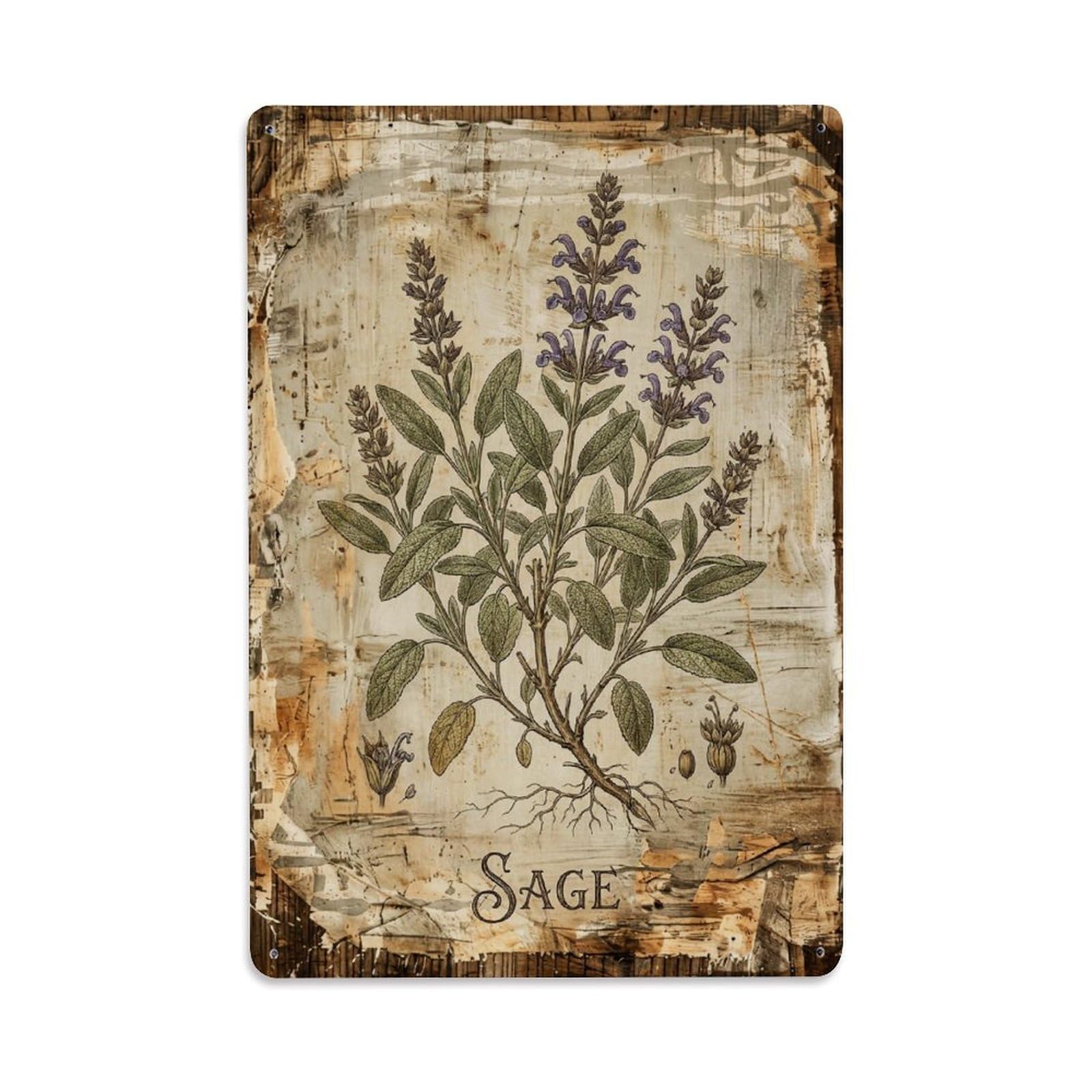 Sage Herb Culinary Vintage Metal Tin Sign Plaque Wall Decor for Cafe, Club, Garden Metal Poster 8x12Inch