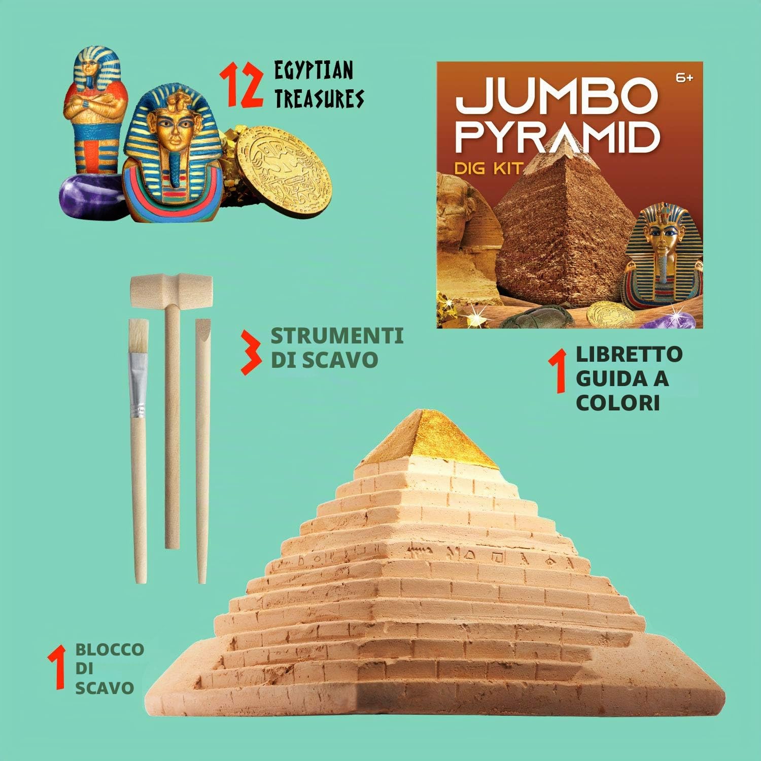 Egitto Kit di scavo per bambini - Kit di sperimentazione piramide grande gioco Dig Kit giocattolo per bambini dai 4, 5, 6, 7, 8, 9, 10 anni in poi