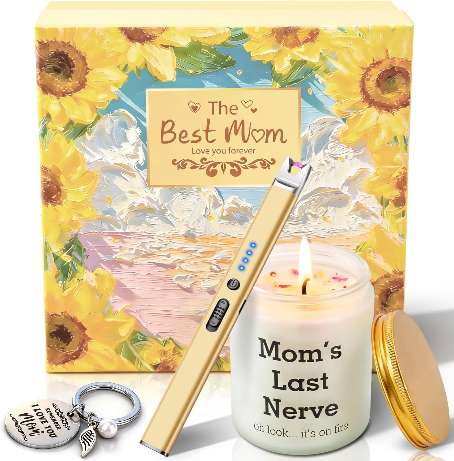 Birthday Gifts for Mom, Mom Birthday Gifts from Daughter Son, Funny Jar Scented Candle Gift Ideas for Mummy, Long Reach Electric Candle Lighter Gift Set for Mother