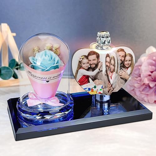 Marco de fotos personalizado en forma de corazón de cristal en forma de corazón de luz de noche de cristal Familia Bebé Madre Amante Daddy Day