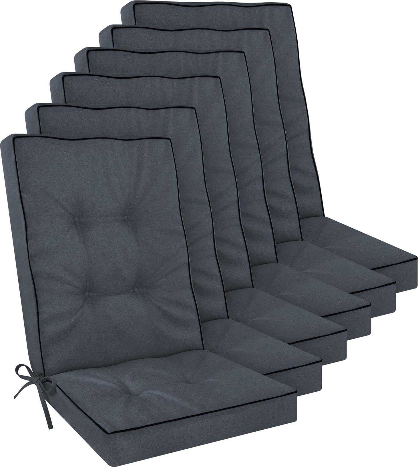 Hochlehner Auflagen Set 2er, 4er oder 6er – Gartenstuhlauflagen mit dickem Schaumstoffkern für hohen Sitzkomfort – Polster für Garten- und Terrassenstühle – made in Poland Dunkelgrau 120 x 50 x 8 cm