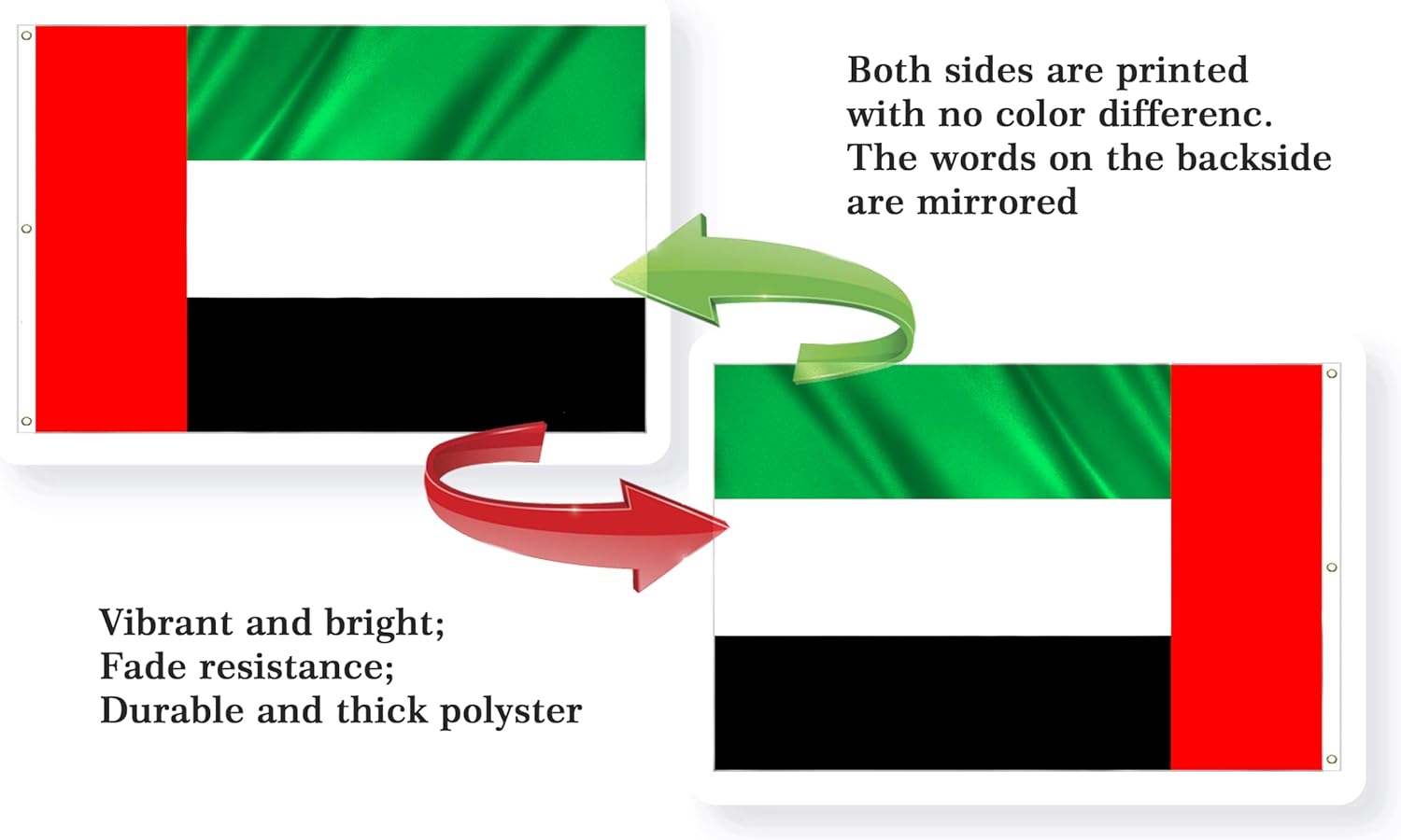 United Arab Emirates Extra Large Flag 6x10FT Giant UAE Emirati National Polyester With 3 Grommets For Patriotic UAE Emirati Themed Festival Events Party Decoration