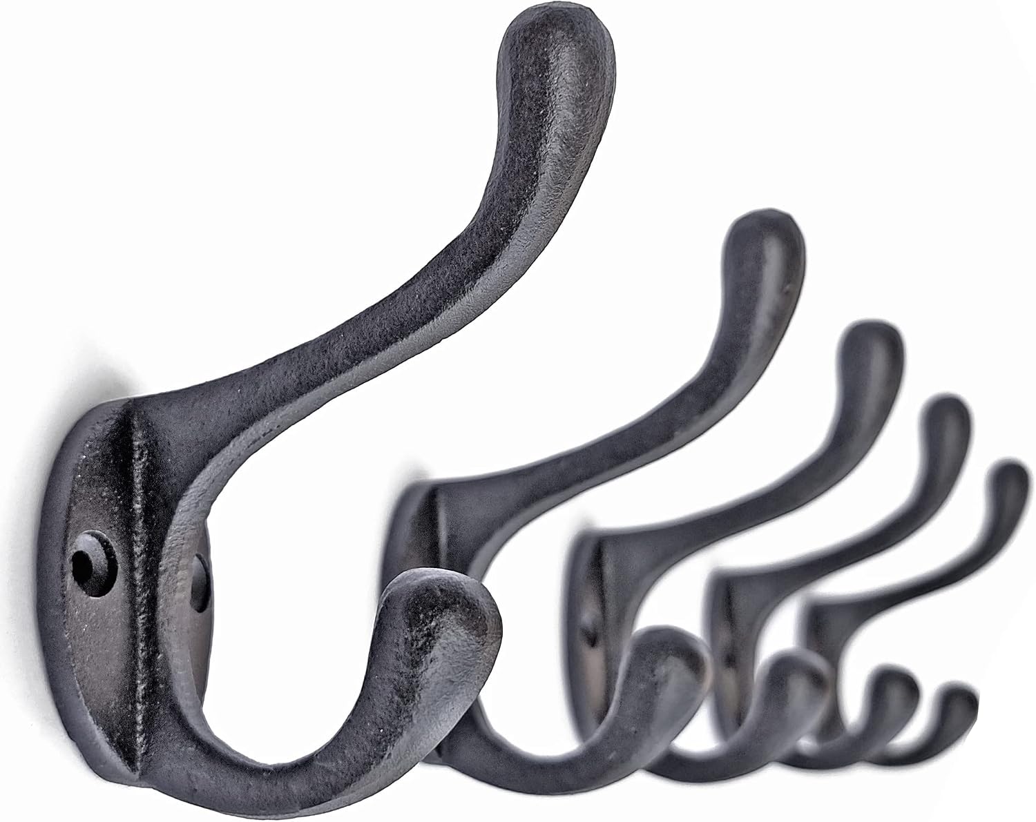 Ambipolar 5 Pack Decorative Cast Iron Heavy Duty Double Hooks, Wall Mounted Coat Hooks, Vintage Inspired (Antique Black) (Cornish Hook) image 4
