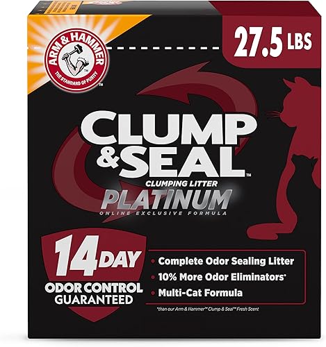 Miniatura 14 de Arm & Hammer Clump & Seal Platinum Arena sanitaria para gatos, para varios gatos, control de olores de 14 días, grumos duros como roca, 18 libras