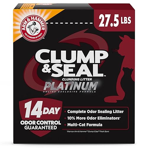 ARM & HAMMER Platinum Cat Litter, Clump & Seal, Extra Strength Complete Odour Sealing with 14 Days of Odour Control, Multi-Cat, Hard Clumping Clay, 99.99% Dust Free, 12.47kg (Pack of 1) - 12.47 kg - Clump & Seal