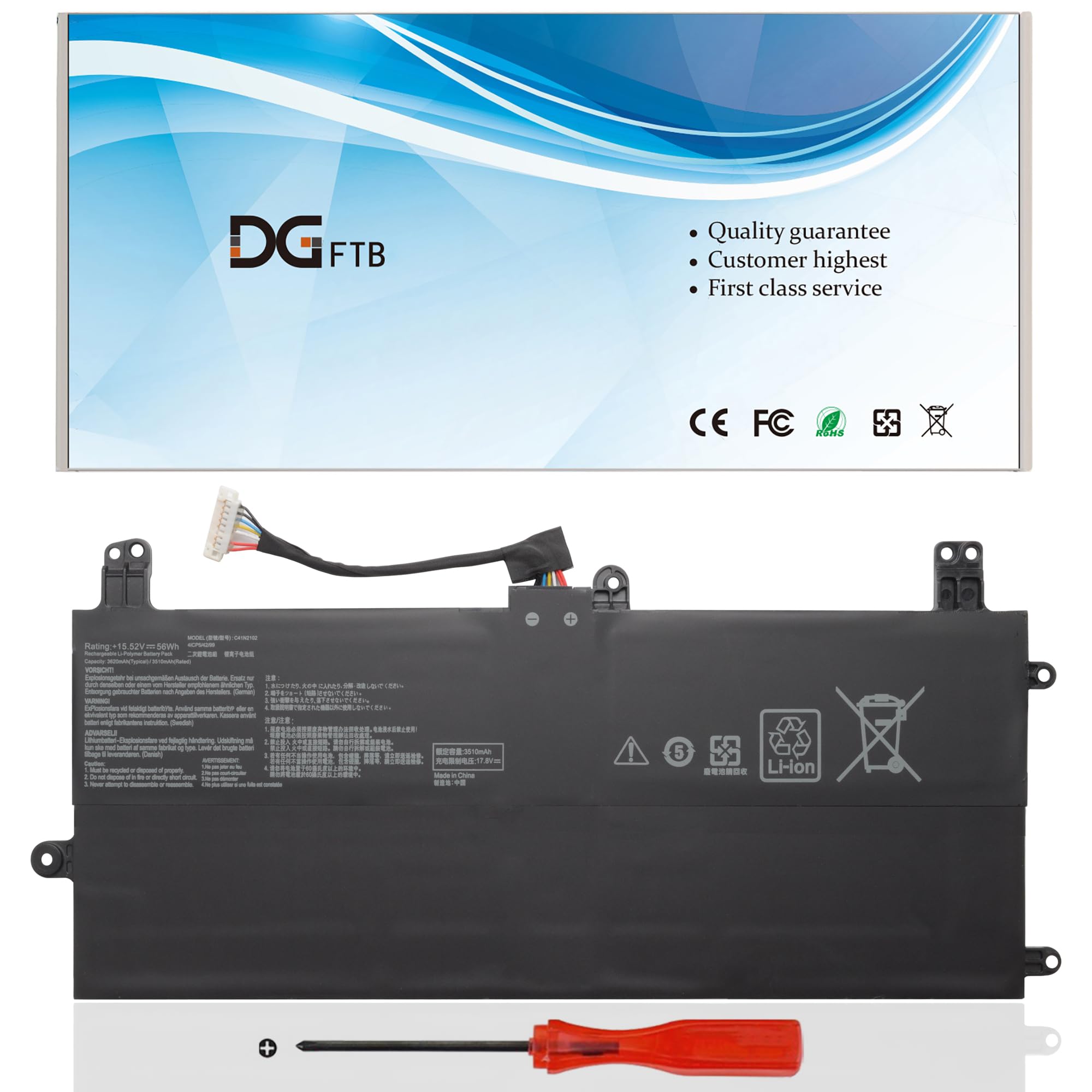DGFTB C41N2102 Laptop Battery for Asus Rog Flow Z13 NR2201ZA GZ301 Z13GZ301VF GZ301VI GZ301VU GZ301VV GZ301ZE-Z13.I93050T NR2201 NR2201ZE Series C41N2102-1 0B200-04100000 (15.52V 56Wh/3420mAh)