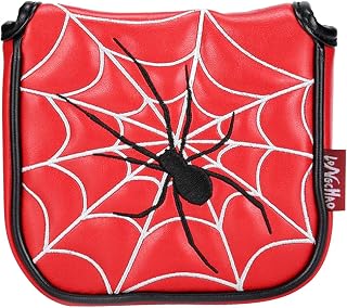 sharprepublic Square Mallet Putter Cover PU Leather Heel Shaft Mallet Putter Cover Headcover Magnetic Closure - Spider Red