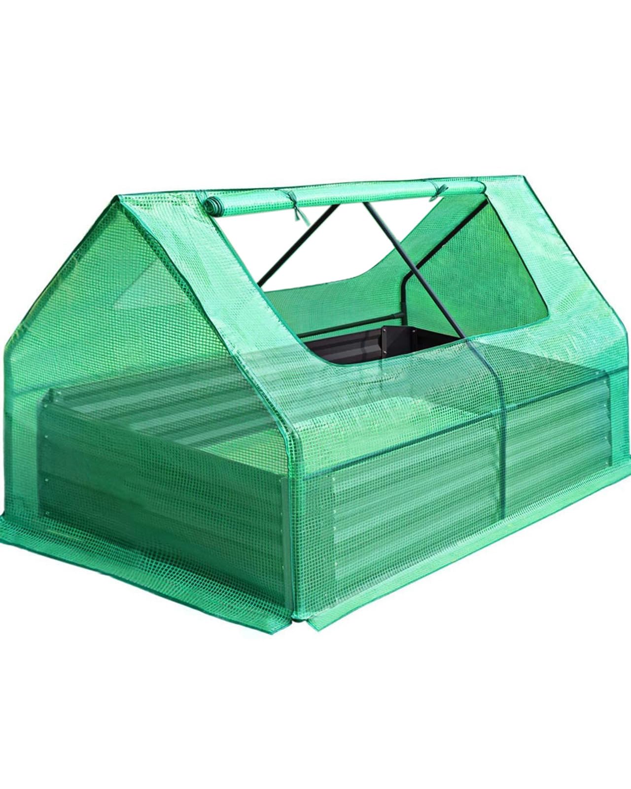Quictent Raised Garden Bed with Cover Outdoor Galvanized Steel Planter Box Kit with Greenhouse Large Zipper Window Dual Use, 20pcs T-Type Tags & 1 Pair of Gloves Included 4x2.6x1 FT (Green)