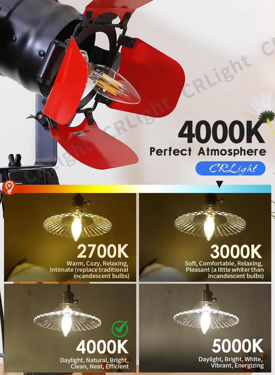 CRLight 6W LED Candelabra Bulb 4000K Neutral White, 80W Equivalent 800LM Dimmable, E12 Vintage Edison Clear Glass B10 Candle Torpedo Shape Bullet Top LED Chandelier Light Bulbs, Pack of 6