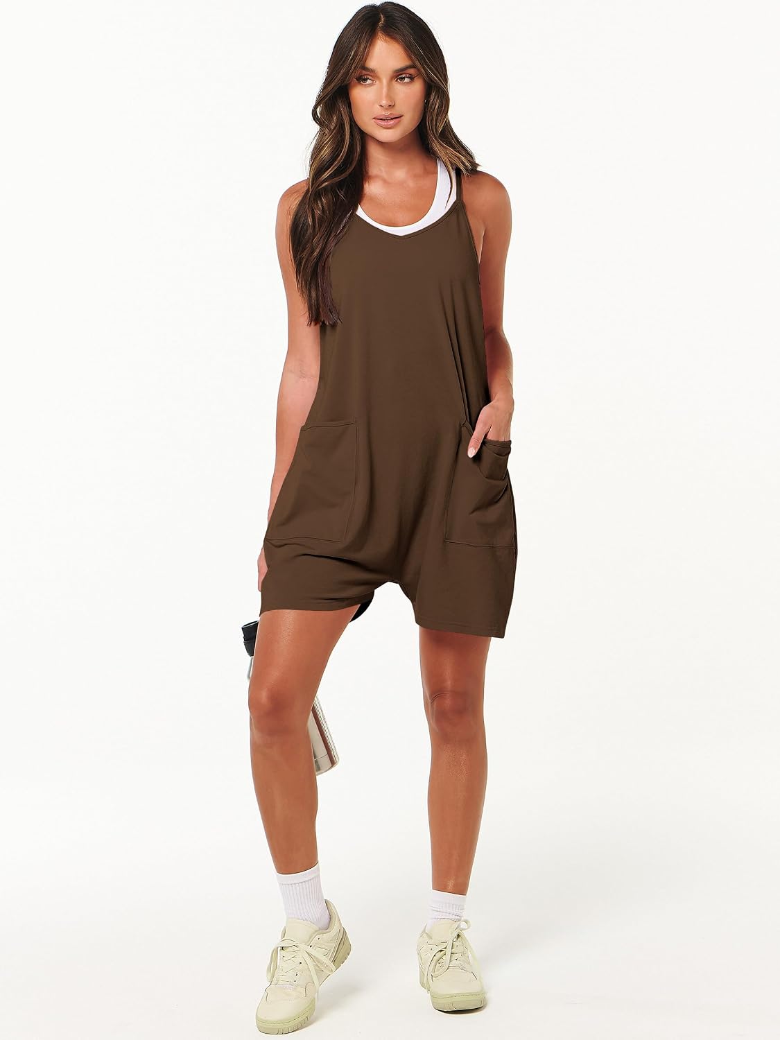ANRABESS Womens Rompers Summer Casual Loose Sleeveless Overalls Spaghetti Strap Shorts Jumpsuit 2026 Beach Vacation Clothes