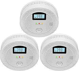 3 Pack Combination Photoelectric Smoke and Carbon Monoxide Alarm Detector with Digital Display; Battery-Operated Smoke Carbon Monoxide Alarm
