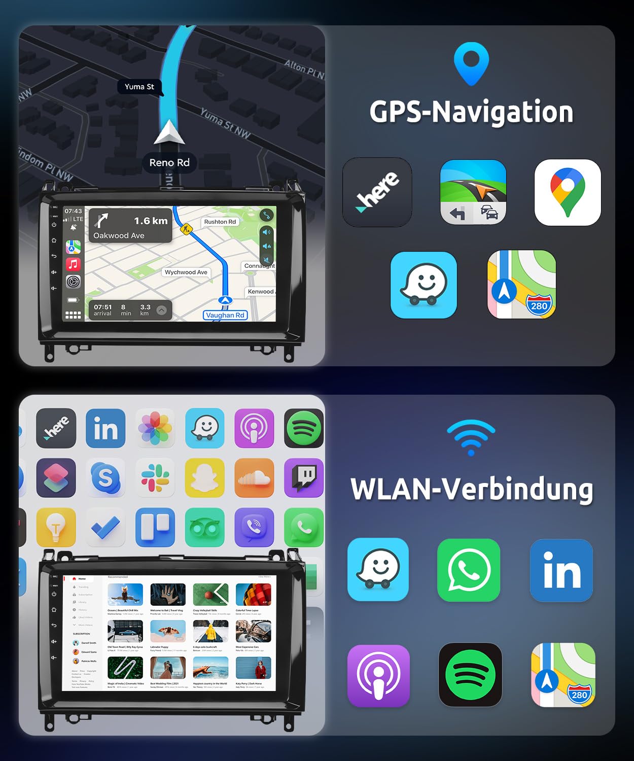 ESSGOO Autoradio für Mercedes W169 W245 W639 W906 2+64GB CarPlay | A-Klasse B-Klasse Vito Viano Sprinter 9 Zoll Android Auto GPS WLAN Bluetooth