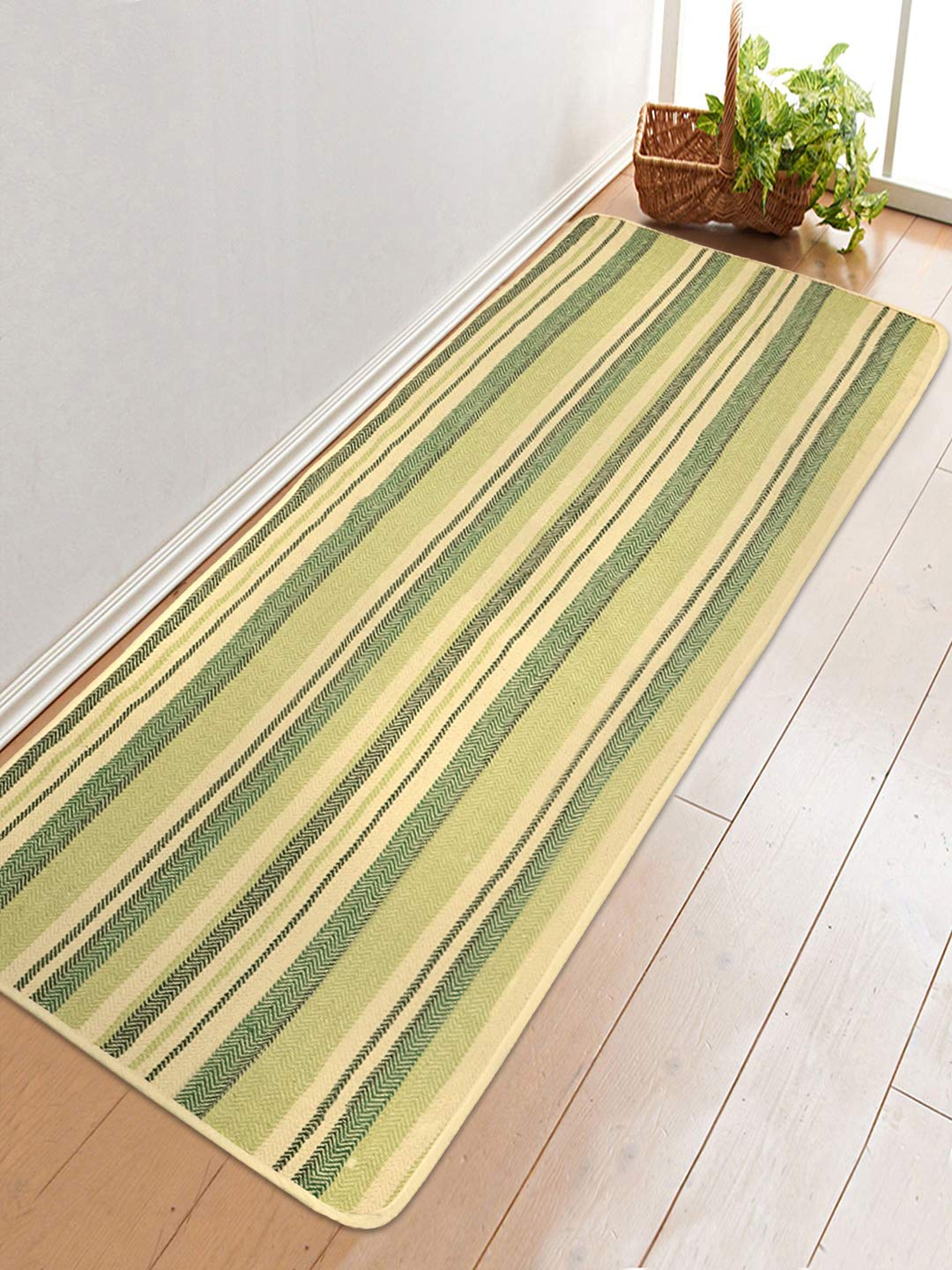 Saral Home Cotton Yoga Mat/Runner (Green, 60x180 CM)