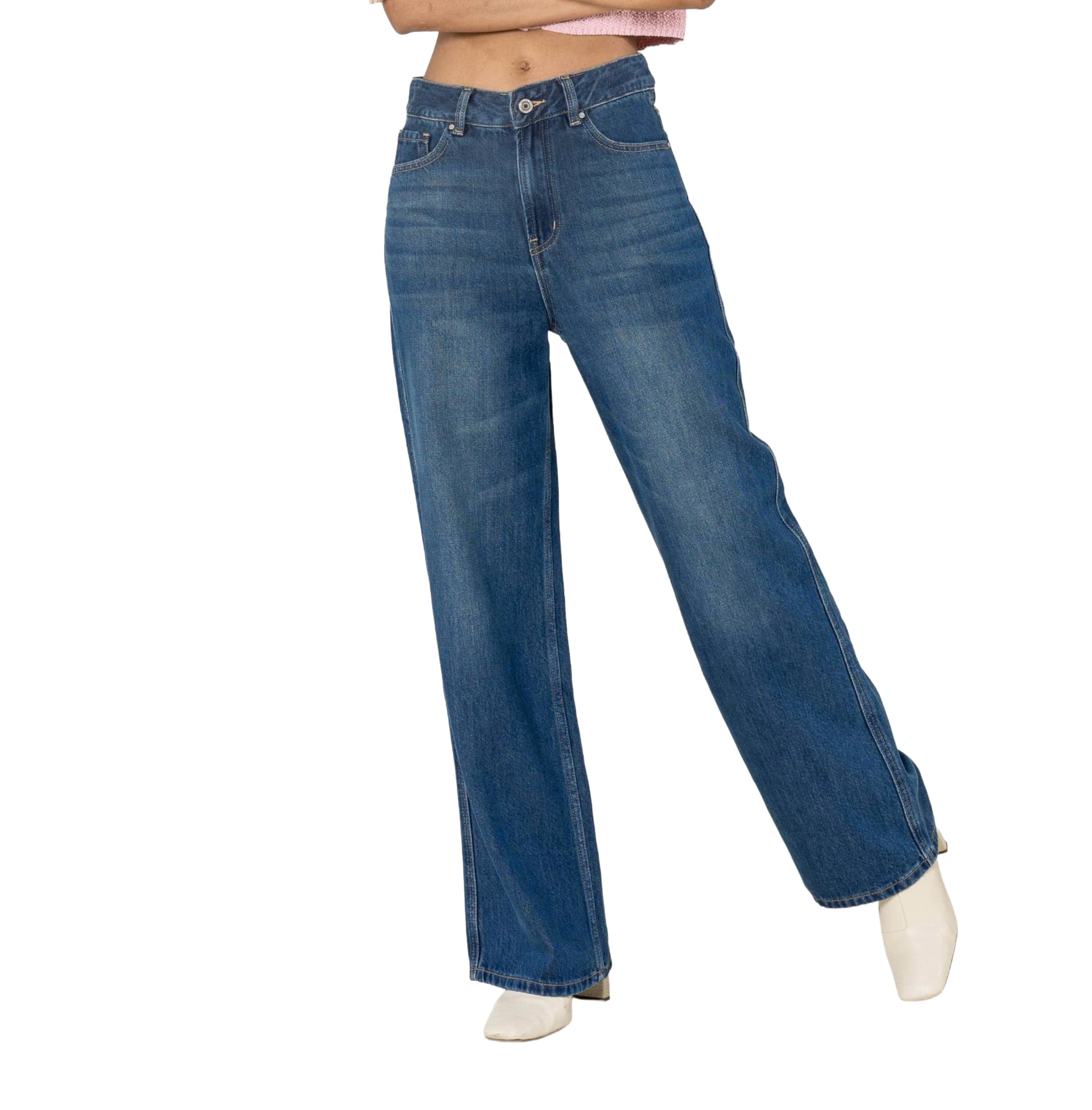 Nina Carter T001 - Pantalones vaqueros para mujer de cintura alta y pierna recta, algodón sostenible y lyocell, sin elástico, pantalones vaqueros ligeros en aspecto vintage