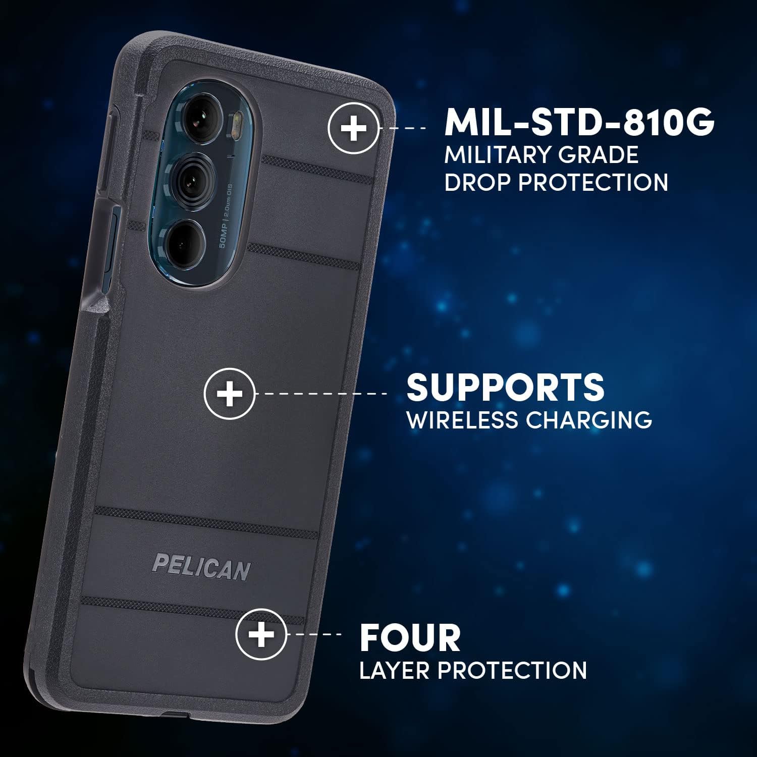Pelican Voyager Series - Motorola Edge Plus 2022 Case [Wireless Charging Compatible] [Anti-Scratch] Heavy Duty Rugged Phone Case w/Belt Clip Holster Kickstand [18FT MIL-Grade Drop Protection] - Black