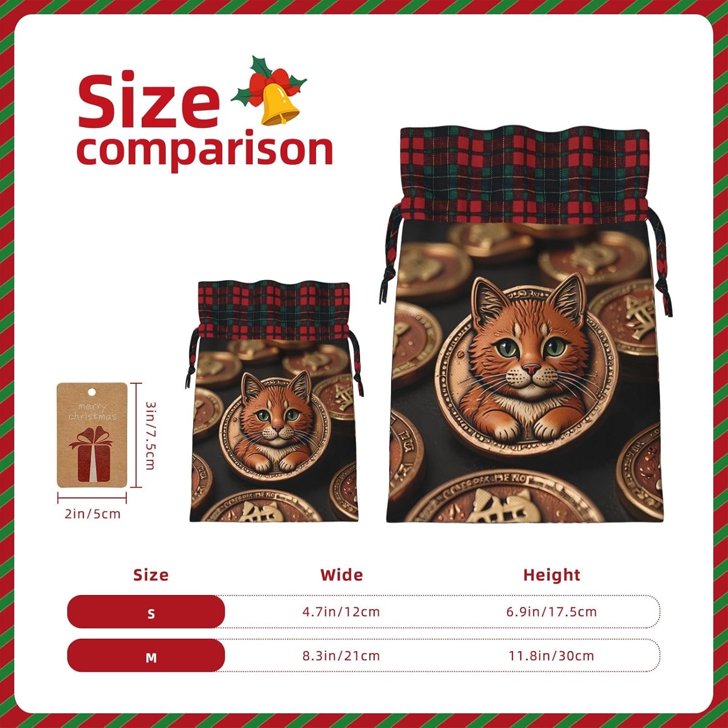 coin kitten Printed Medium Christmas Drawstring Bags, Birthday Party Supplies, Holiday Gift Storage Portable Bags image 4