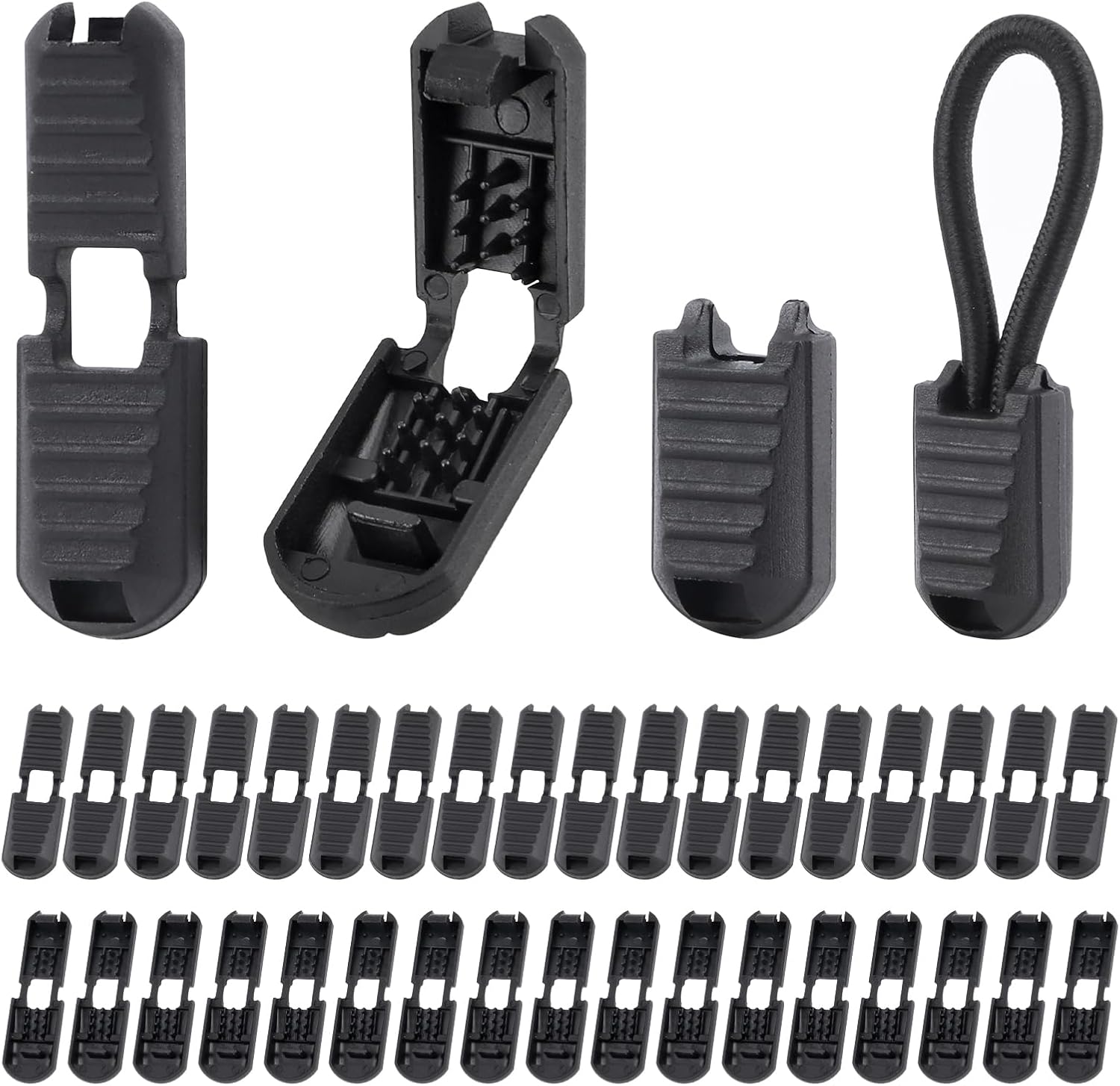36Pack Elastic Cord End Locks, 12.2x20mm Plastic Cord Clamps for Bungee Shock Rope, Secure Tightening Caps for DIY Bracelets, Bag Strings, Drawstrings, Tarp Tie Downs (Black)