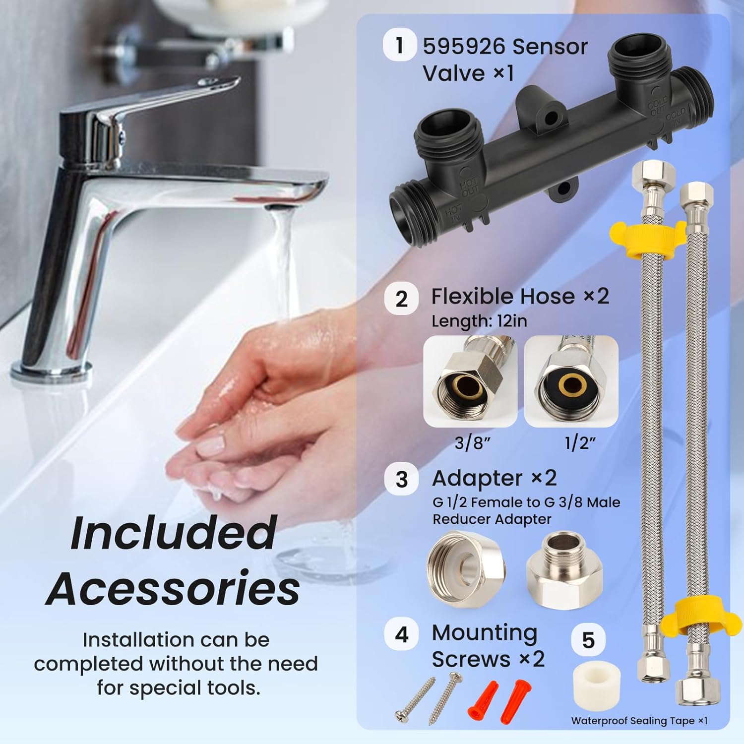 WP596816 Sensor Valve Compatible with watts premier 500800/500805 & grundfos up Comfort Instant Hot Water Pumps – Includes 2×12" Lines & 2×1/2"x3/8" Reducers
