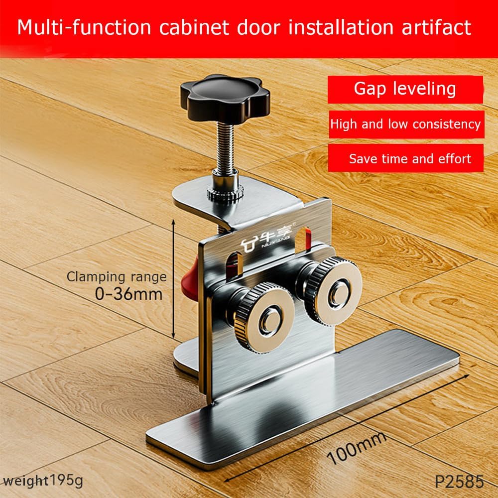 Cabinet Door Installation Positioner, Quick-Install Cabinet Door Installation Tool Mounting Jig for Most Cabinet Doors Attaching Hinges, Adjustable Aluminium Alloy Door Installation Clamp 1pcs