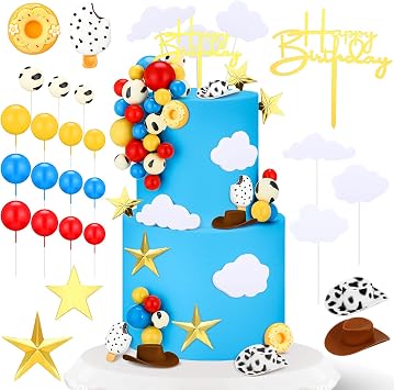 Glikceil 57 Pcs Cartoon Cake Topper Kit Cow Birthday Party Decorations